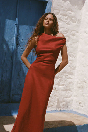 Suis Midi Dress, Deep Red/Clay