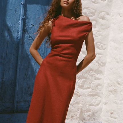 Suis Midi Dress, Deep Red/Clay