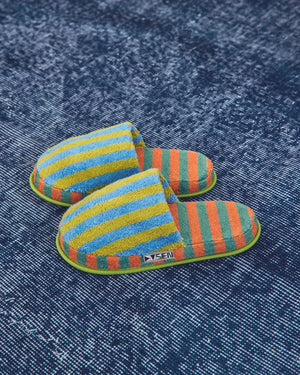 Terry Stripe Slippers, Grasshopper