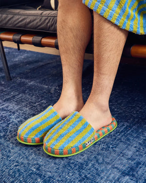 Terry Stripe Slippers, Grasshopper