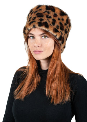 H151 Faux Fur Kossack Hat in Leopard