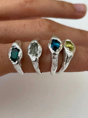 Faro Ring with Emerald, Silver