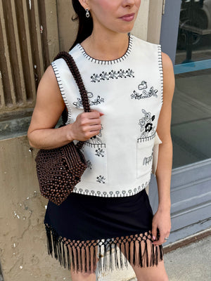 Vatslava Embroidered Vest, Ivory