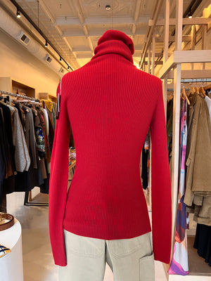 Rib Turtleneck Pullover (Knit) Cotton100%, Red
