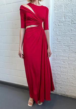 Gathered Slit Maxi Dress, Red