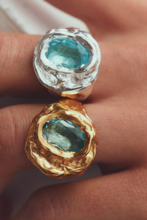 Lago 18K Gold Plated Silver Ring, Aquamarine