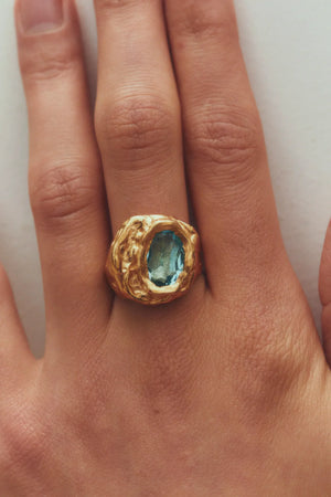 Lago 18K Gold Plated Silver Ring, Aquamarine