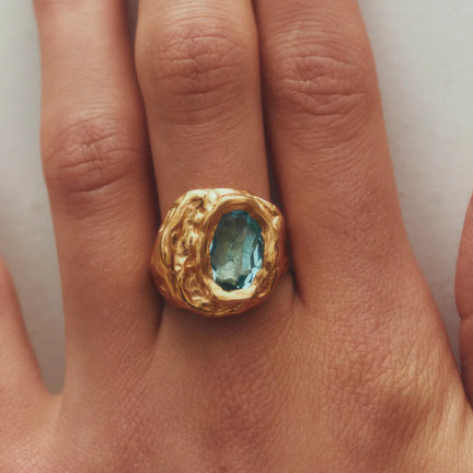 Lago 18K Gold Plated Silver Ring, Aquamarine
