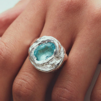 Lago Ring, Sterling Silver, Blue Topaz