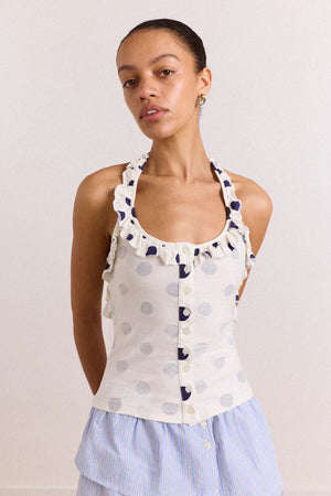 Zazie Jersey Halter Top, Polka Dot