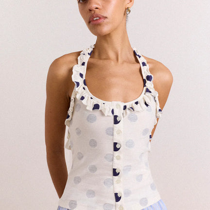 Zazie Jersey Halter Top, Polka Dot