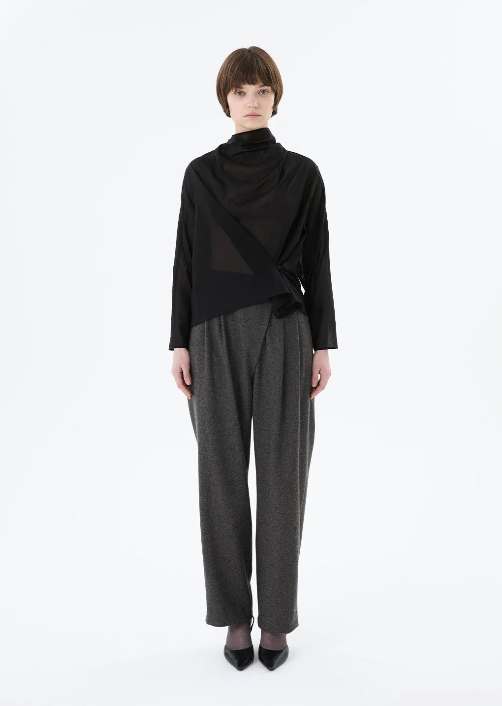 Mock Neck Two Way Blouse, O/S Black