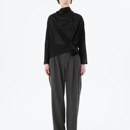 Mock Neck Two Way Blouse, O/S Black