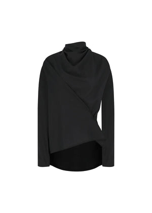 Mock Neck Two Way Blouse, O/S Black