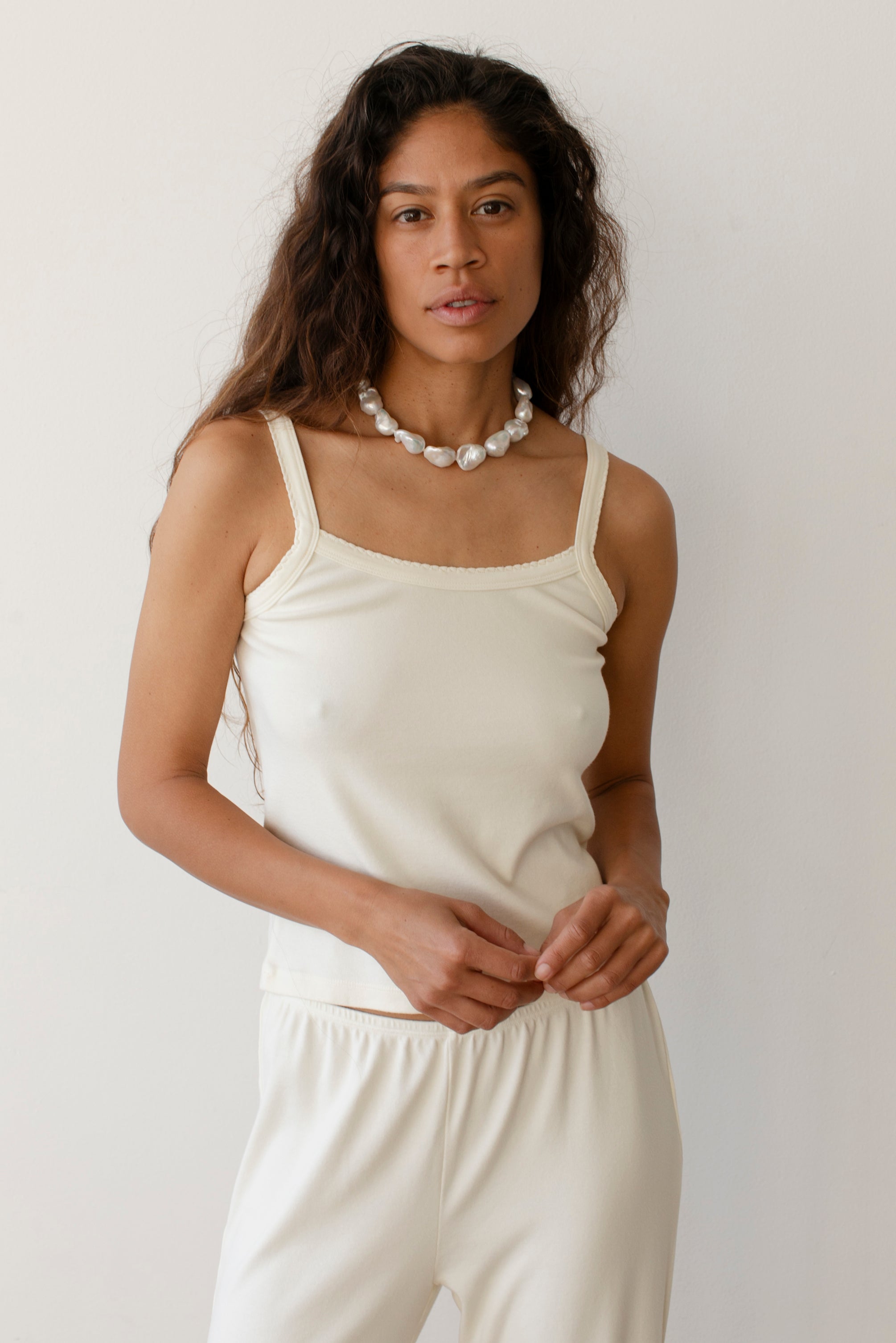 The Baby Rib Scallop Tank, Creme