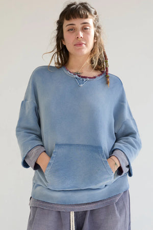 Recycle Sweater 100% Cotton French Terry, Sunfaded Dye Bleu de Travail