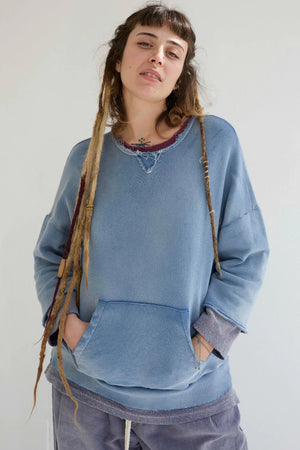 Recycle Sweater 100% Cotton French Terry, Sunfaded Dye Bleu de Travail