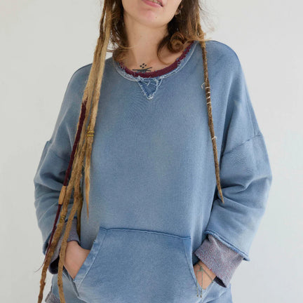 Recycle Sweater 100% Cotton French Terry, Sunfaded Dye Bleu de Travail