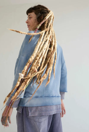 Recycle Sweater 100% Cotton French Terry, Sunfaded Dye Bleu de Travail