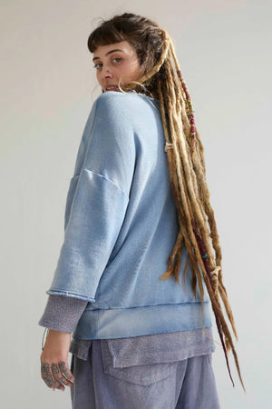 Recycle Sweater 100% Cotton French Terry, Sunfaded Dye Bleu de Travail