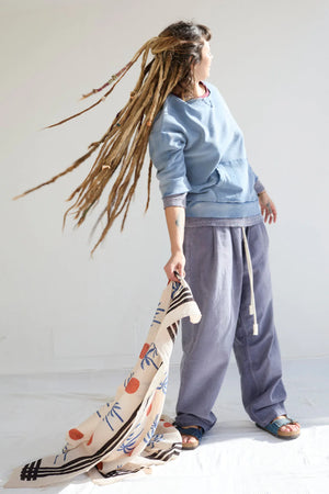 Recycle Sweater 100% Cotton French Terry, Sunfaded Dye Bleu de Travail