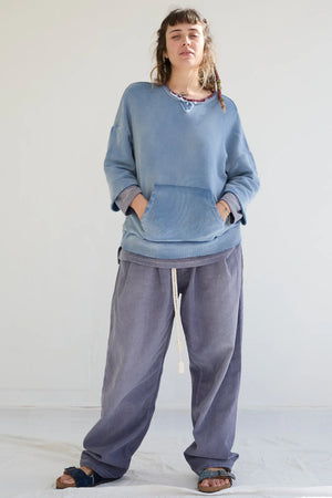 Recycle Sweater 100% Cotton French Terry, Sunfaded Dye Bleu de Travail