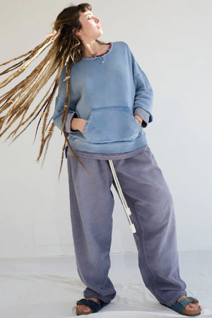 Recycle Sweater 100% Cotton French Terry, Sunfaded Dye Bleu de Travail