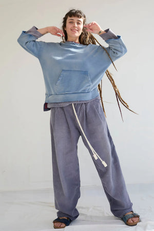 Recycle Sweater 100% Cotton French Terry, Sunfaded Dye Bleu de Travail