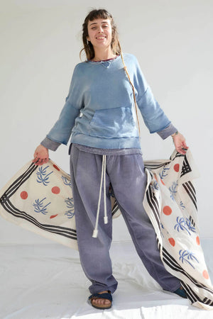 Recycle Sweater 100% Cotton French Terry, Sunfaded Dye Bleu de Travail