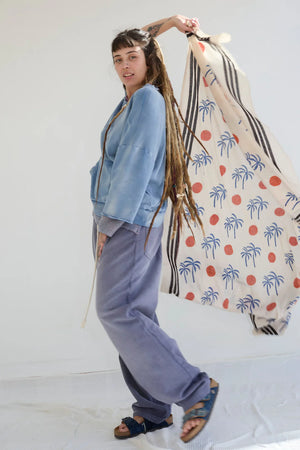 Recycle Sweater 100% Cotton French Terry, Sunfaded Dye Bleu de Travail