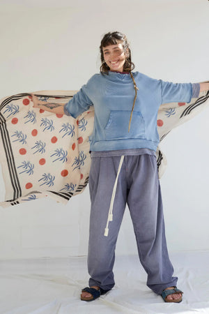 Recycle Sweater 100% Cotton French Terry, Sunfaded Dye Bleu de Travail
