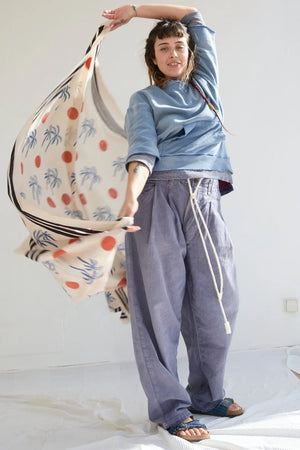 Recycle Sweater 100% Cotton French Terry, Sunfaded Dye Bleu de Travail