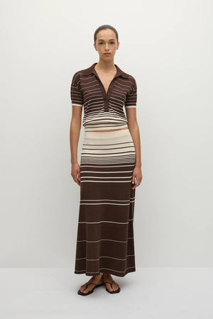Sable Polo Shirt, Accordion Stripe Brown Beige