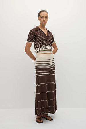 Sable Polo Shirt, Accordion Stripe Brown Beige