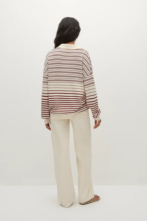 Harlow Oversized Polo, Scandi Stripe Red Cream