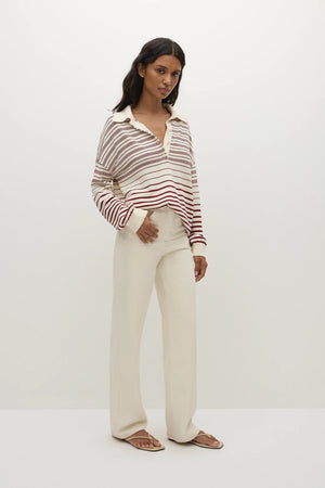 Harlow Oversized Polo, Scandi Stripe Red Cream