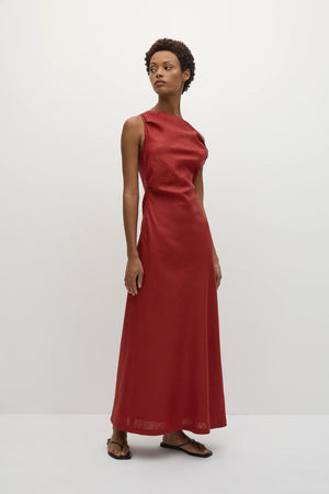 Suis Midi Dress, Deep Red/Clay