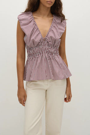 Hedda Top, Maia Stripe Burgundy