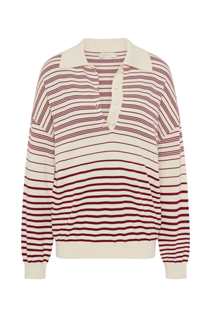 Harlow Oversized Polo, Scandi Stripe Red Cream