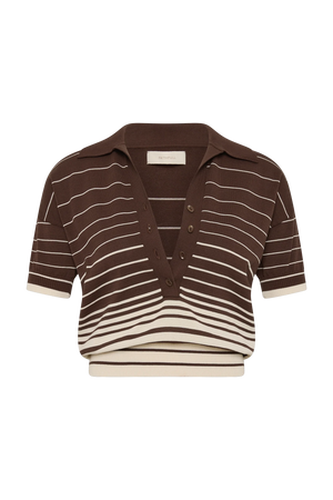 Sable Polo Shirt, Accordion Stripe Brown Beige