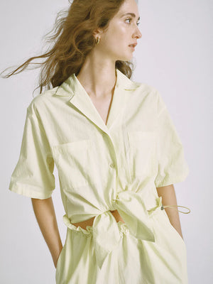 Open Collar Jumpsuit, Lime Yellow