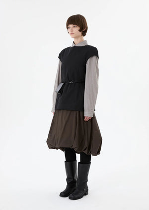 Sheer Padded Volume Dress, Brown