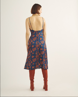Apero Dress with Slit in Navy and Orange Floral