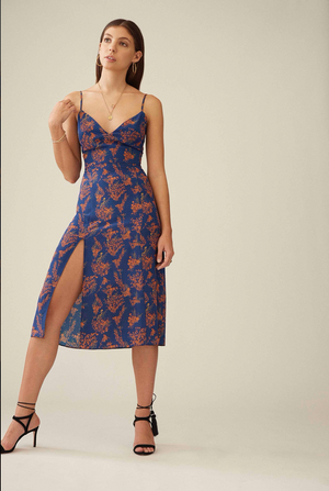 Apero Dress with Slit in Navy and Orange Floral