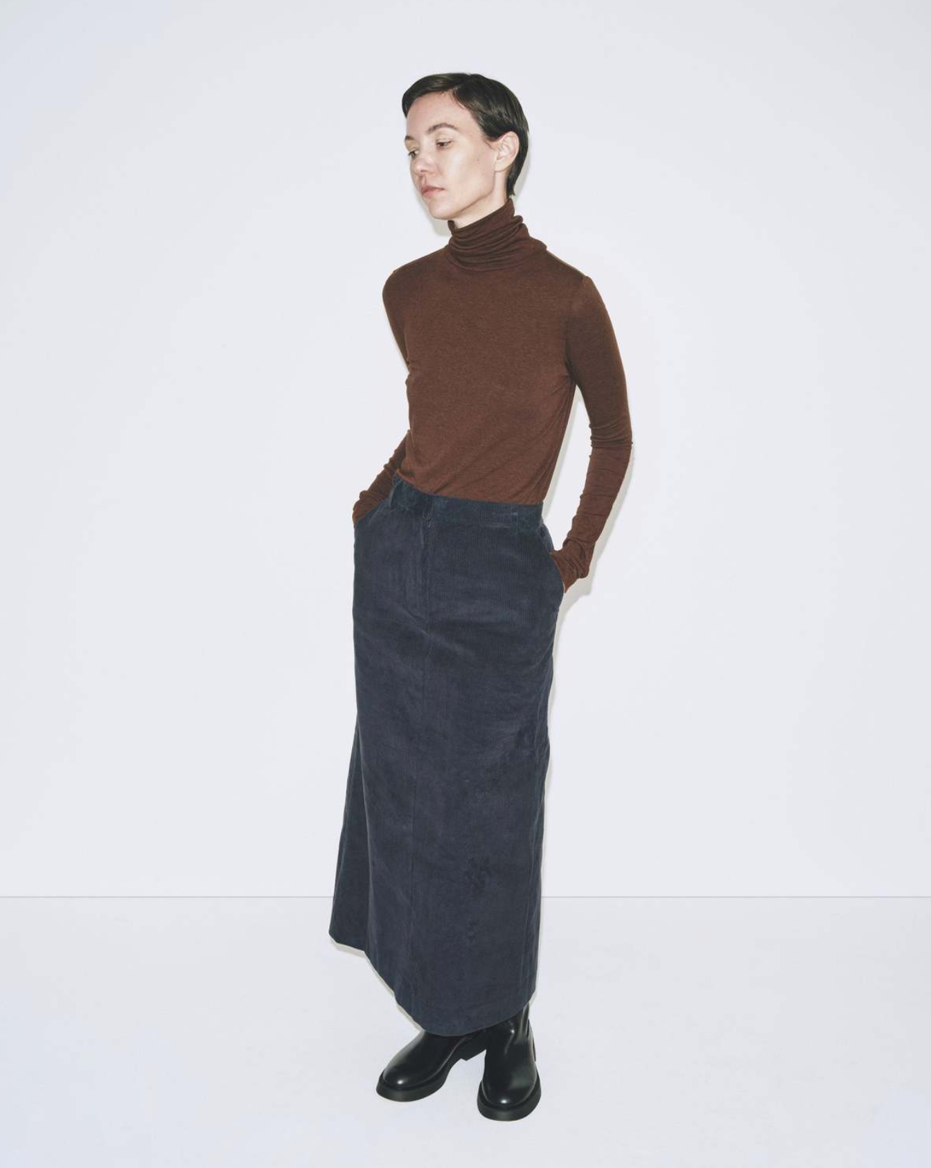 Roll Neck Jersey Top, Brown