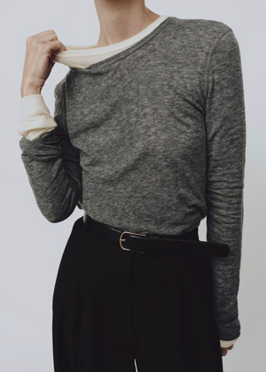 Wool Tencel Crew Neck Top, Heather Grey