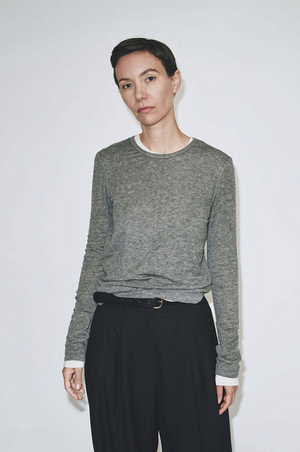 Wool Tencel Crew Neck Top, Heather Grey