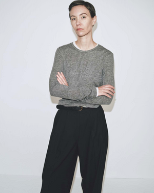 Wool Tencel Crew Neck Top, Heather Grey