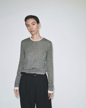 Wool Tencel Crew Neck Top, Heather Grey