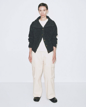 Spread Collar Boucle Cardigan, Navy Olive